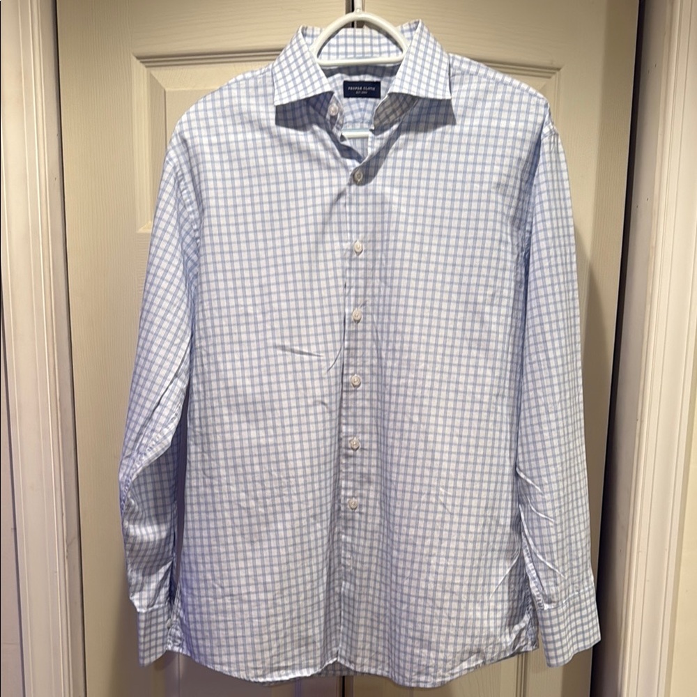 Proper Cloth Men's Blue Checkered Button-Down Shirt Size Medium